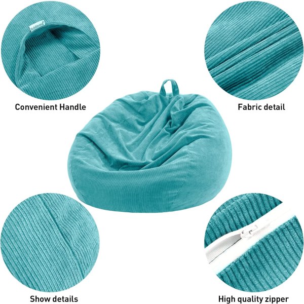 Bønnepose stoltrekk (uten fyll) for barn og voksne, bønnepose oppbevaring vaskbar myk premium fløyel leker bønnepose trekk Lake blue 100*120CM