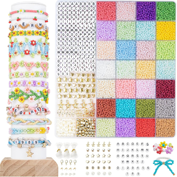 10000 stk 3mm Glass Beads Armbånd Making Kit, Vennskap Armbånd Kit med Bokstav Nummer Perler