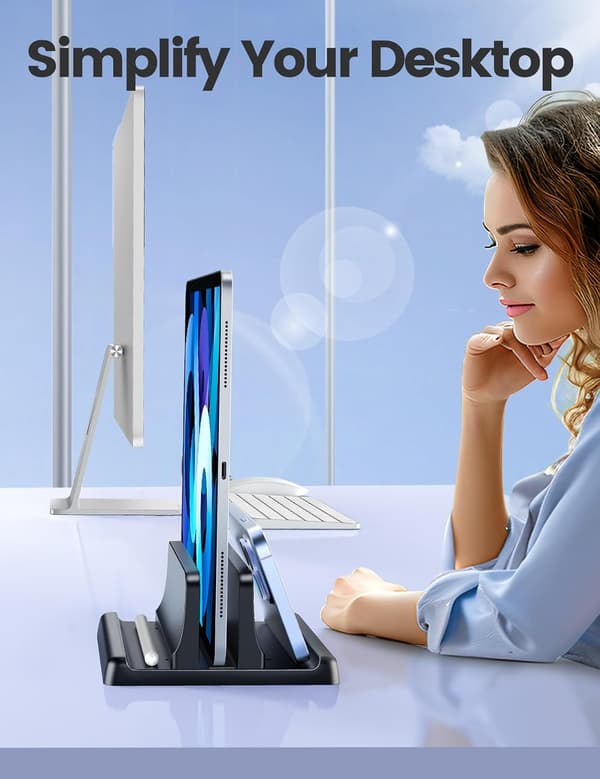 1 stk. Vertikal Laptop Stand Holder Plast Justerbar Desktop Notebook Dock Pladsbesparende 3 i 1 (sort)
