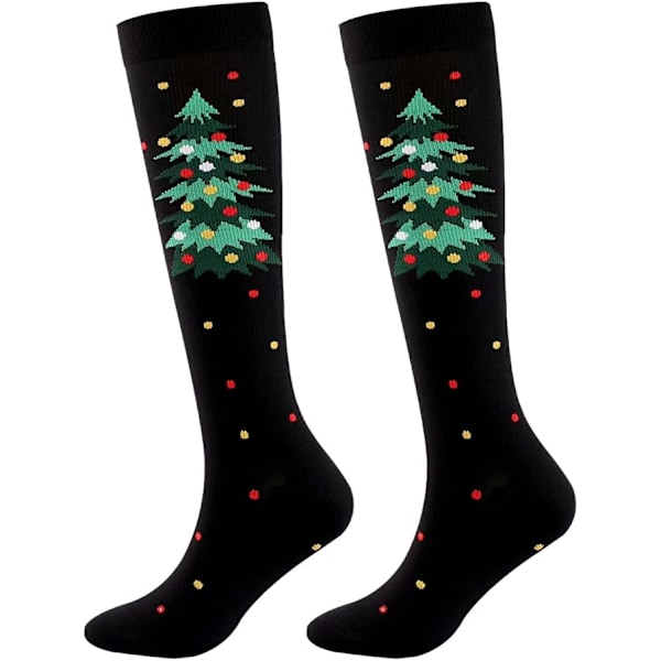 Julstrumpor, kompressionsstrumpor, roliga julstrumpor Christmas tree black background S/M