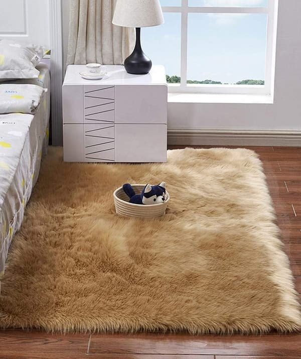 Firkantede tæpper i imiteret pelsfleece, vaskbart yogatæppe, soveværelsestæpper, kamel - 60x120 cm, kamel