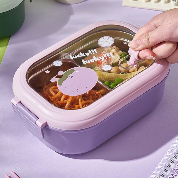 Bento Matboks, Robust Termisk Matboks i Rustfritt Stål, Sikker, Bærbar for Kontoret Purple