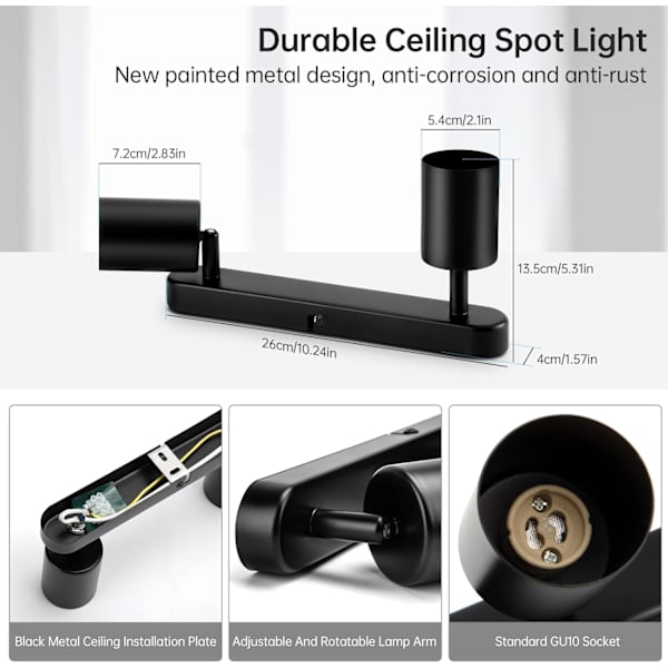 LED-taklampe, taklampe roterbar (uten pære) Black