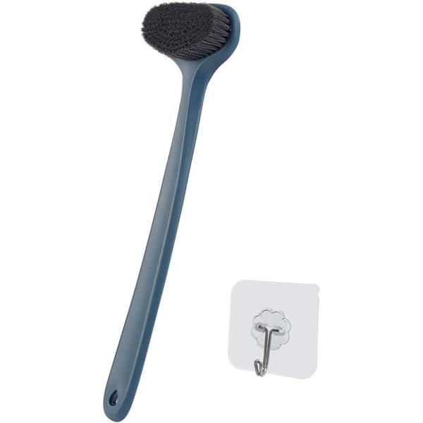 Badborste för dusch och ryggskrubb med 14\" långt handtag för celluliter och exfoliering (mörkblå)