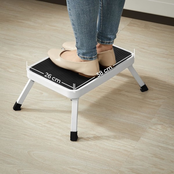 Foldable Step Stool, Step Stool, Steel, with Non-Slip Pads, Load 150 kg, Unfolded Dimensions 47 x 32 x 17 cm, Black