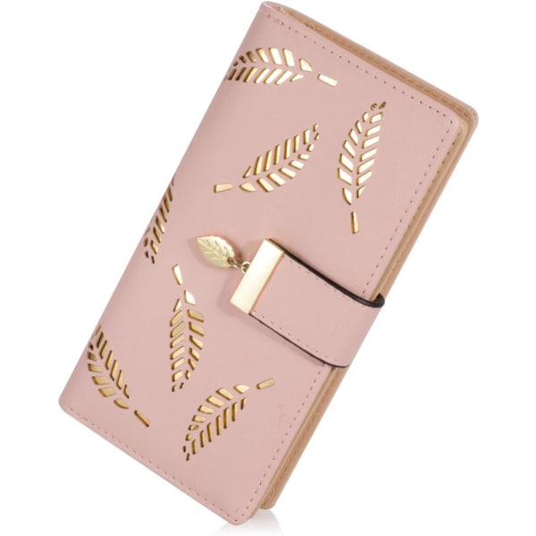 Suloinen ja söpö suklaanvärinen naisten pitkä lehtikuvioinen lompakko nahkainen korttikotelo lompakko vetoketjullinen solki tyylikäs clutch-raha