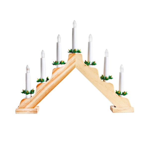Naturfarvet træ-adventslysestativ med 7 varme hvide LED-lys, batteridrevet, dekoration til jul, advent