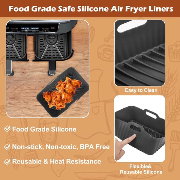 Silikone Airfryer Foringer 2 Stk Genanvendelig Silikone Dobbeltkurv Airfryer Foring 7.6L