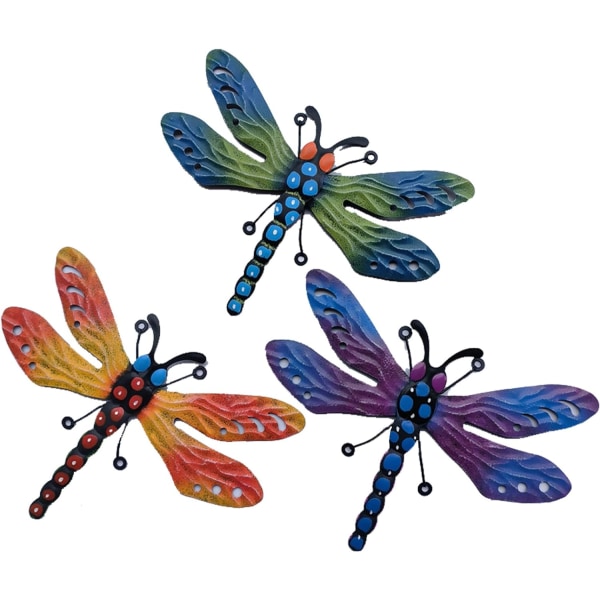Metall Dragonfly veggdekor, 3 pakke 21x29 cm veggdekor for uteplass, hengende dekorasjoner