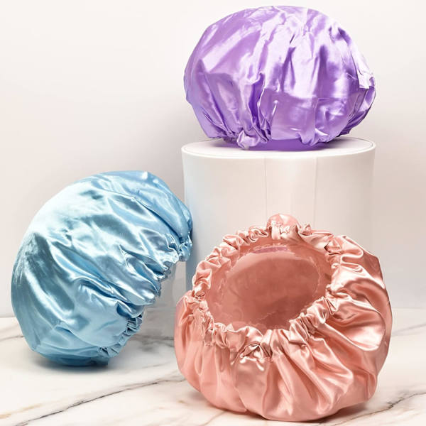 4-pakning dusjhetter, dobbelt vanntette lag gjenbrukbare EVA-hetter for kvinners hårbeskyttelse green+purple+pinkish orange+blue