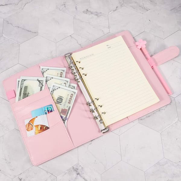 A5 PU Læder Ringbind, Genopfyldelig 6 Rund Ringbind Omslag, Business Notesbog Ringbind Notesblok og Møde Notesbog, (Pink)