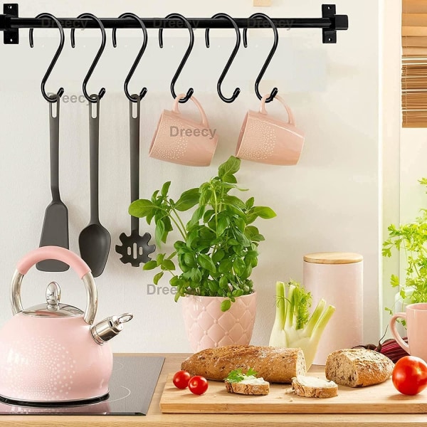 4 Pak Store S-Kroge 15 cm Sort Gummibeklædt Metal S-Krog til Ophængning, til Køkken Badeværelse Soveværelse Kontor