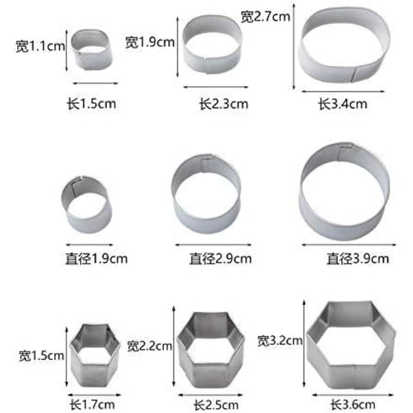 Mini geometriske formede småkage- og kiksudskæringsæt 24 firkantede hjertetrekantede runde cirkler bagning rustfrit stål metalforme