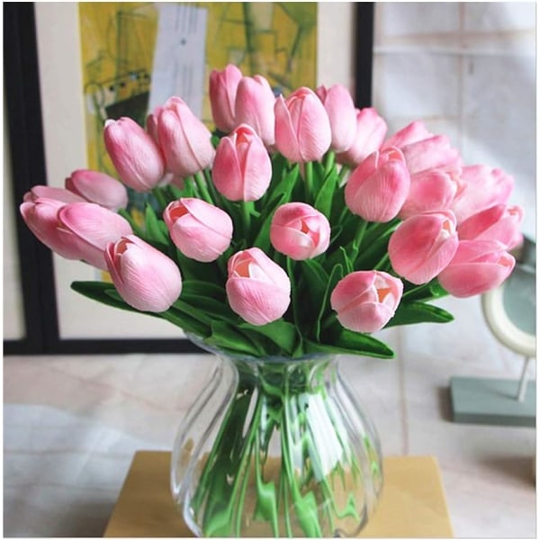 Konstgjorda PU-tulpaner 10 st Real Touch Falsk Blomsterarrangemang Buketter för Hemmakontor Bröllopsdekoration (Rosa)