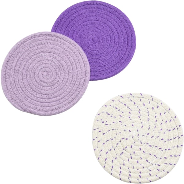 Potholders Set Trivets Set 100% puuvillaa (3 kpl) Tyylikkäät aluslaatat, kuumat alustat, kuumat matot halkaisijaltaan 7 tuumaa (harmaa)