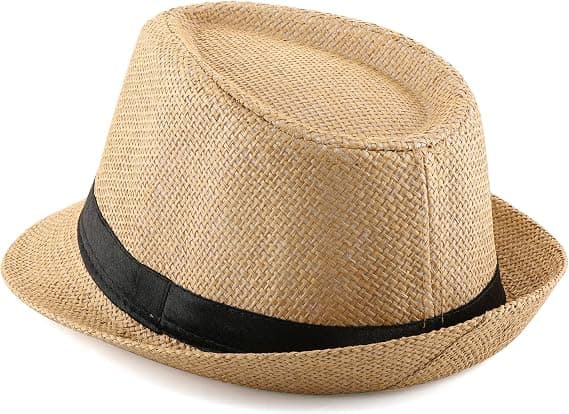 1 stk. Panama Sommer Fedora Trilby Stråhatte Solhatte til Mænd Kvinder Strandhat Klassisk (Khaki)
