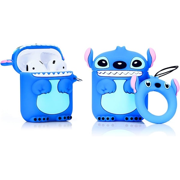 Silikone Etui Kompatibelt med Airpods 1/2 Etui Cover Sjov 3D Tegneserie [Tegneserie] Blue