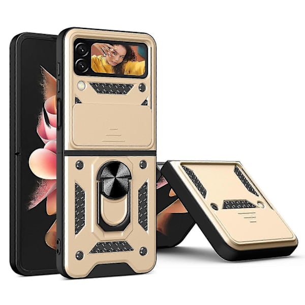 Kestävä panssarikuori, yhteensopiva Galaxy Z Flip 4:n kanssa, kova PC-iskunkestävä suojus rengaspidikkeellä