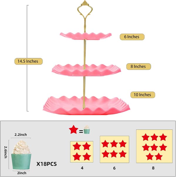 Dessert Cupcake Stativ, 3-lags Cupcake Holder Tårn for Teselskap/Bursdag/Bryllup