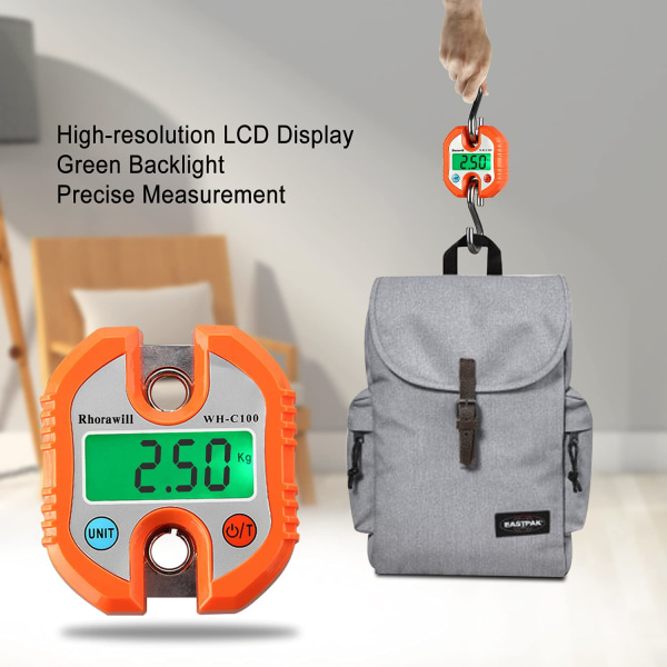 Bagagevåg Kranvåg 150 kg Digital Bagagevåg med krokar Bärbar hängvåg med LCD-skärm orange