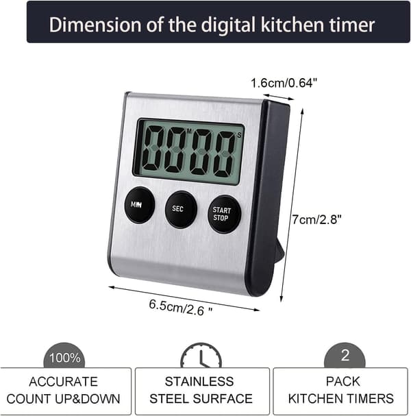 Digital Kjøkkentimer, Kjøkkentimer Magnetisk Nedtellingstimer med Høy Alarm for Matlaging, Baking, Maks 99 Minutter