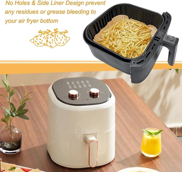 100 stk. Airfryer Pergamentpapir, Firkantede Airfryer Liners Engangs, Fedttæt Papir