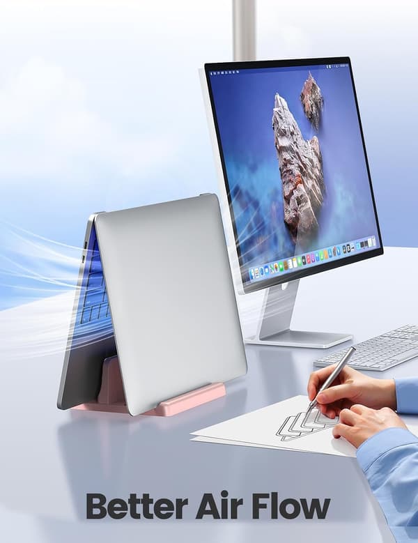 1 stk. Vertikal Laptop Stand Holder Plast Justerbar Desktop Notebook Dock Pladsbesparende 3 i 1 (Pink)