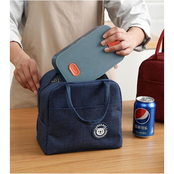 Frokosttaske, sød pap-isoleret madkasse, genanvendelige frokosttasker, vandtæt frokosttaske, foldbar frokosttaske til kvinder, mænd, børn og studerende Navy