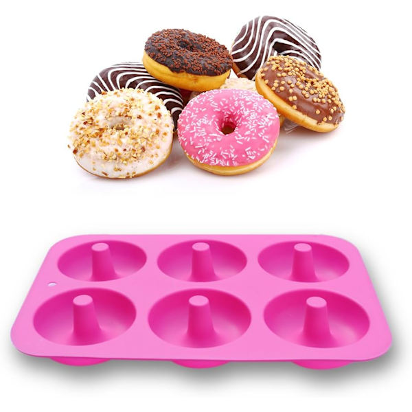 Silikon Donutformar, 2-pack av non-stick livsmedelsgodkända silikonformar för Donutbakning – Grön och rosröd