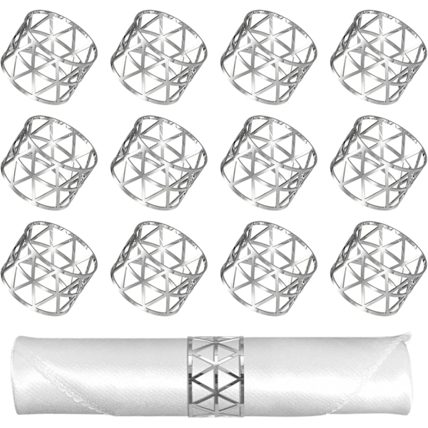 Servettringar, 12 stycken, ihåliga metallservettringar, bordsdekoration för bröllop, fest, födelsedag, jul, silver