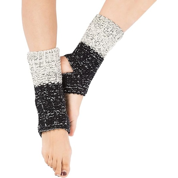 Strikkede yogabenvarmere for damer, myke strikkede heklede yogasokker, chunky bootmansjetter, toppersokker, damegamasjer for dans eller ballett black/ivory
