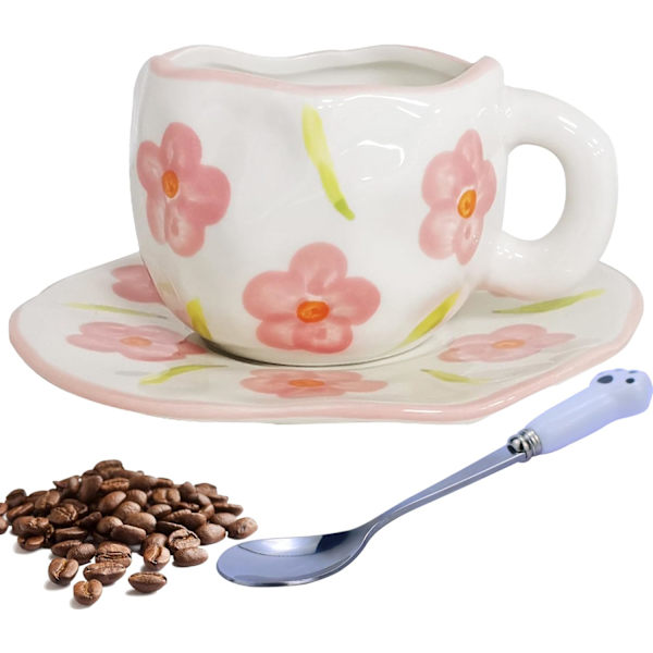 Kaffekoppsett med underkopp Muggegaver til kvinner Bursdag Keramikkkopp 250 ml Kaffekopp med underkopp Bursdagsgave til kvinner color 3