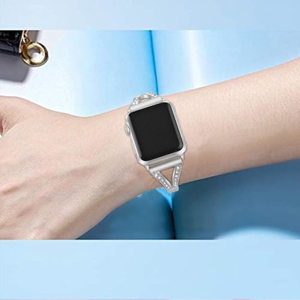 38 mm, 40 mm ja 41 mm Vogue-korukellohihna iWatch SE -sarjalle, naisille, kristallitimanttiranneke, ruostumattomasta teräksestä valmistetut rannekkeet