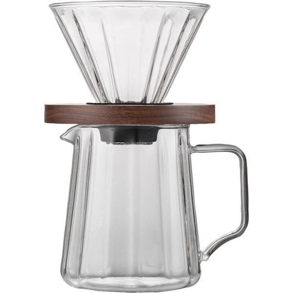 600 ml Träfästen Glas Kaffe Dropp och Kanna Set