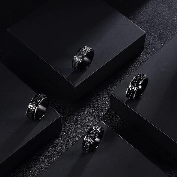 2 STK. Nr. 9 Sort Spinner Ring til Mænd Kvinder Cool Evil Eye Ringe Rustfrit Stål Fidget Ring Stress Relief Ring