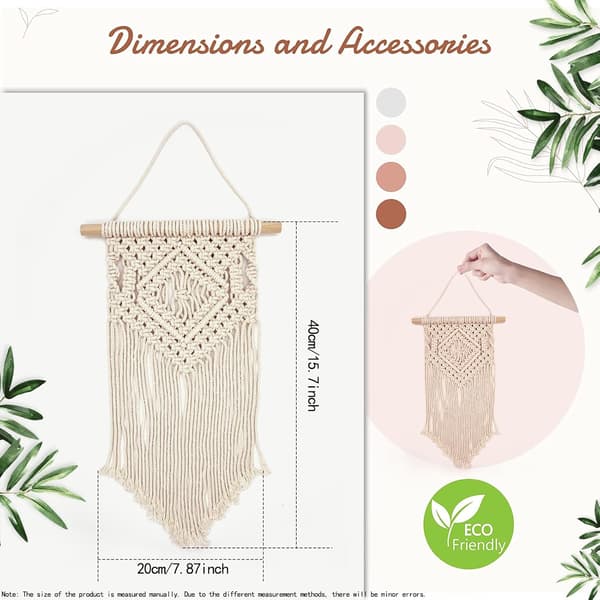 Makrame väggbonad, handgjord vävd gobeläng Boho Chic väggdekor för sovrum, vardagsrum, lägenhet, studentrum (A)