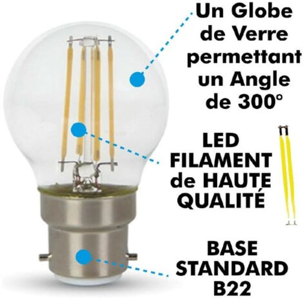 2-pack LED-lampor 4W B22 LED G45 Färgtemperatur: Varmvit 2700K