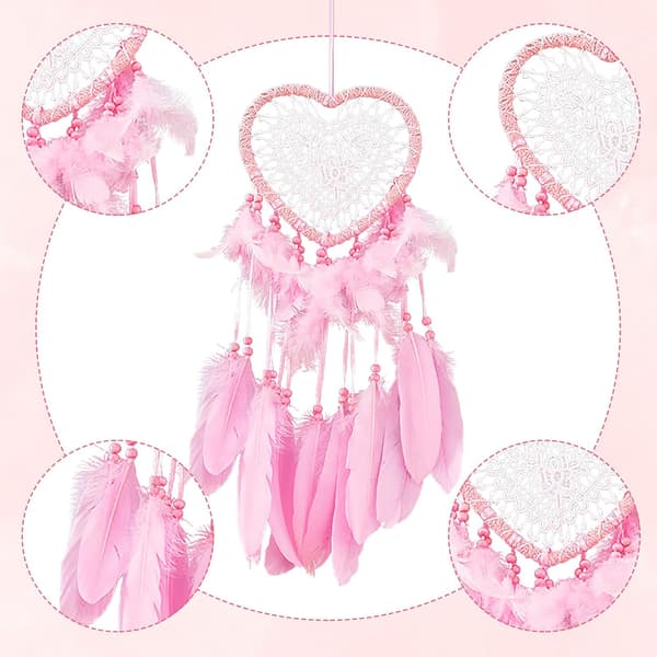 Drømmefanger, dejlig hjerteformet drømmefanger, håndlavet blonde drømmefanger, boho vævet kunstornament, til soveværelsesindretning, pink