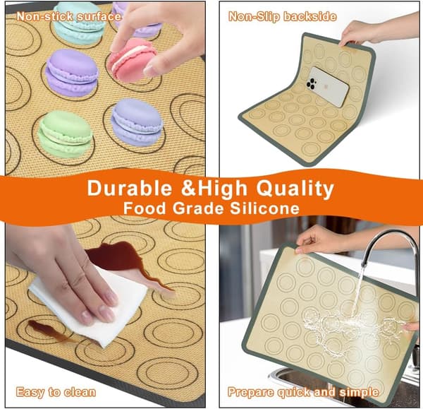 Silikon Makron Bakeunderlag, 42×29,5 cm Non-Stick Bakeunderlag, 2 STK Tykke Silikon Bakeunderlag, for Makroner/Kake/Brødbaking