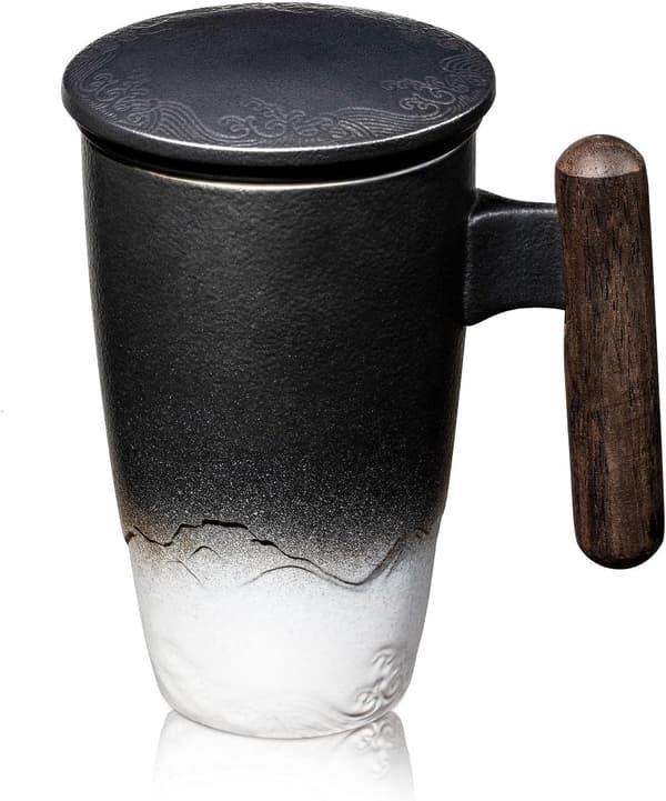 Gradient Keramisk Tekop med Låg, med Infuser i Rustfrit Stål, Perfekt til Kontor- og Hjemmebrug, Sort 400ml (Sort Hvid)