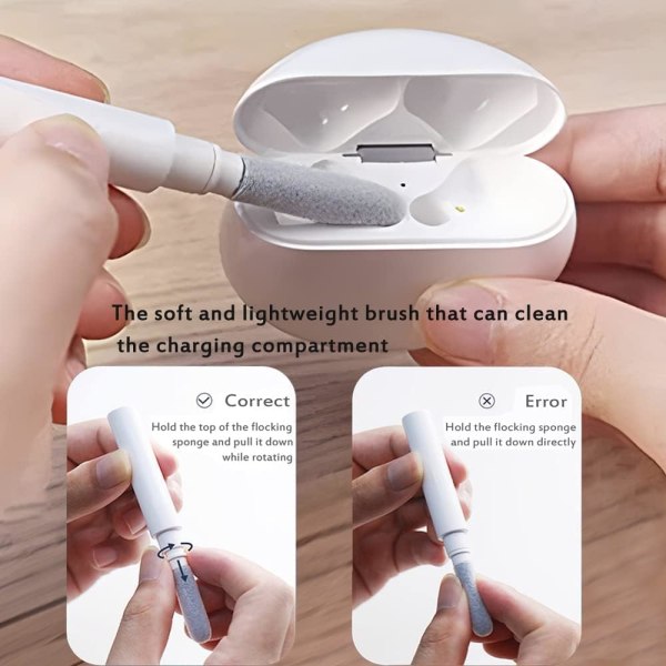 Rengöringsset för Airpods 1 2 Pro, Multifunktionell rengöringspenna Mjuk borste för Bluetooth-hörlurar