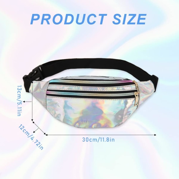 2 st Holografiska Midjeväska, Regnbågsfärgad Midjeväska, Glansig Midjeväska Vattentät för Sport, Resa Purple, Silver