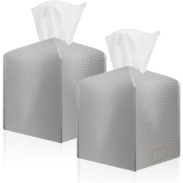 Tissue Box Cover, Tissue Box Hållare, Modern PU Läder Ansiktshållare för bordsskiva Nattställ Badrumsbil, 2st