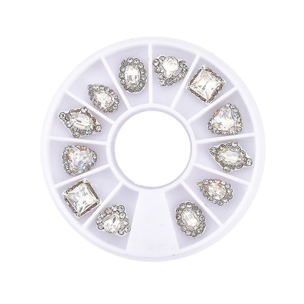 1 eske med neglekunststener Rhinestones dreieskive 12 rutenett fargerike DIY-legeringsmanikyrsteiner for kvinner jenter dame