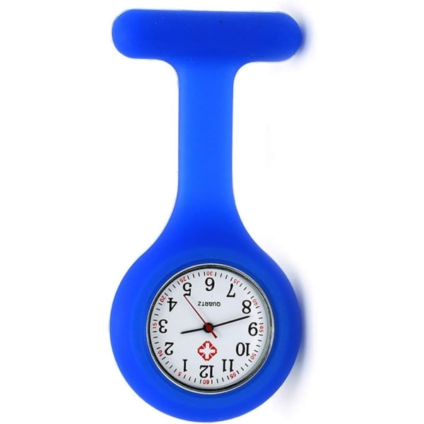 Watch , silikon med nål/klämma, infektionskontrolldesign, sjukvårdssköterska Läkare Paramedic Medical Brosch Fob Watch（Blå）