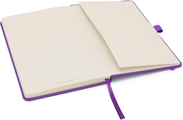 A5 Anteckningsbok med Linjerade Sidor, Band, Datummarkeringar och Pappersficka, Medium Hårdpärmsjournal, Anteckning, hållbart framställt papper (Lila)