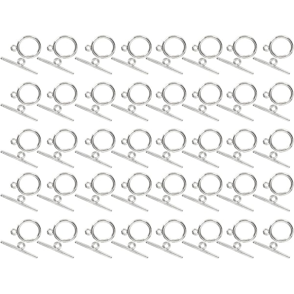 40 set platta runda spännen legering OT-spänne runda växlande cirkelspännen T-stång för halsband Armband smyckenstillverkning (silver)