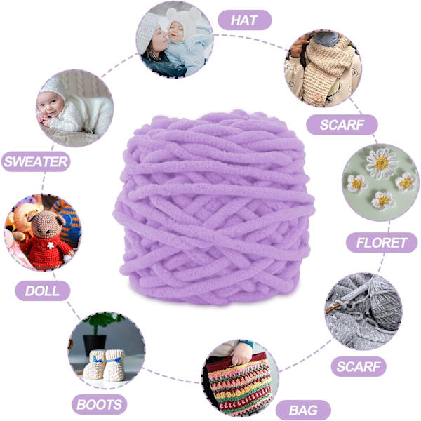 Strikkegarn i flere farger - Mykt, tykt garn for hekling, mykt, tykt garn for garnprosjekter, lage plysjballer, håndlagde vesker, gensere, sko, luer Light purple