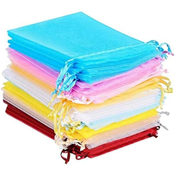 Organzaposer, små bryllupsgaveposer, festgaveposer, pakke med 100, 4,7\"x3,5\", små smykkeposer