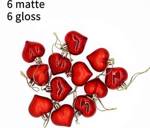12 stk. hjerteformede ornamenter, blanke og matte hjertekugler til ophæng